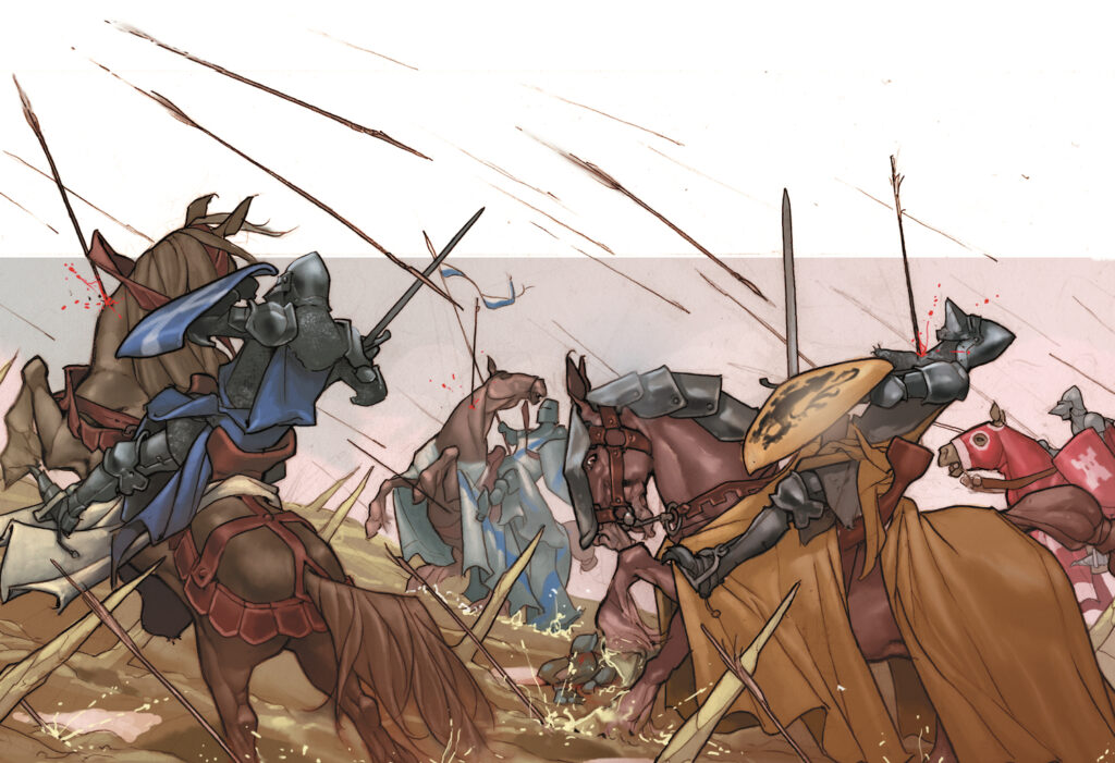 La victoria de los ingleses gracias a los arqueros en la batalla de Crécy en "El Caballero del Unicornio"